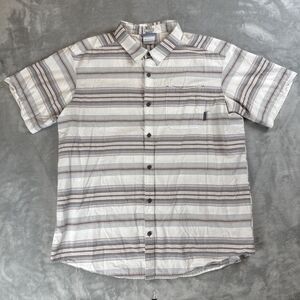 Columbia Men’s XXL White Gray Salmon Stripe Cotton Short Sleeve Button-Up Shirt